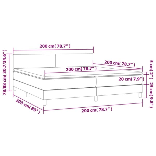 Ramsäng med madrass & LED mörkbrun 200x200 cm tyg