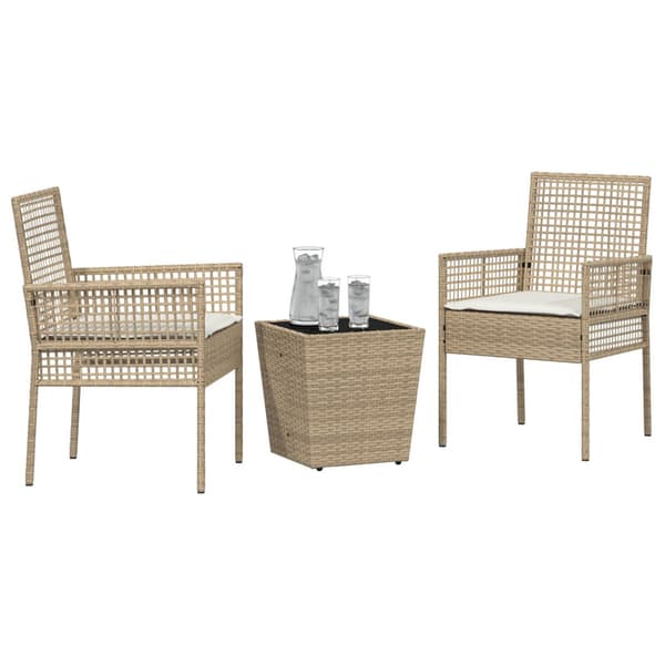 Trädgårds Bistro Set 3 pcs Beige konstrotting
