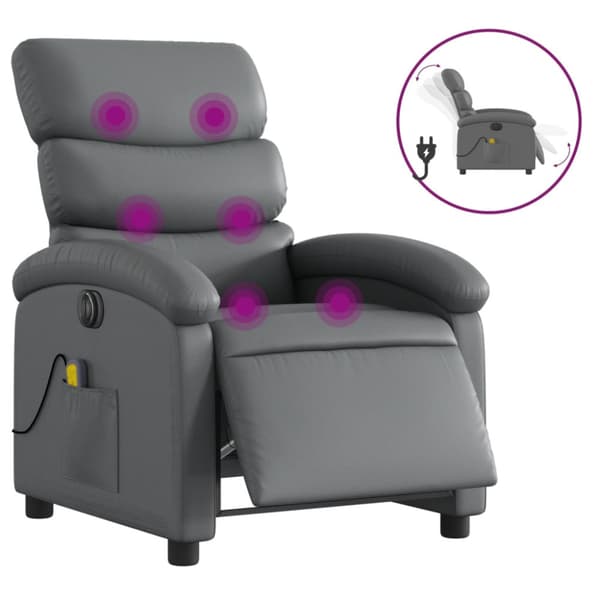 Elektrisk massagefåtölj grå konstläder