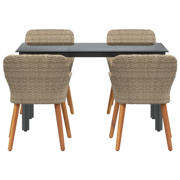 Trädgårdsmöbelset med kudde 5 pcs Beige konstrotting
