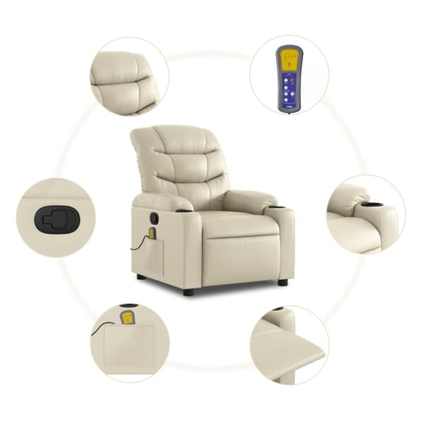 Massagefåtölj gräddvit konstläder