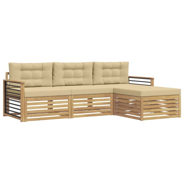 Utomhussoffset med kudde 4 pcs Vit och Beige Polyester