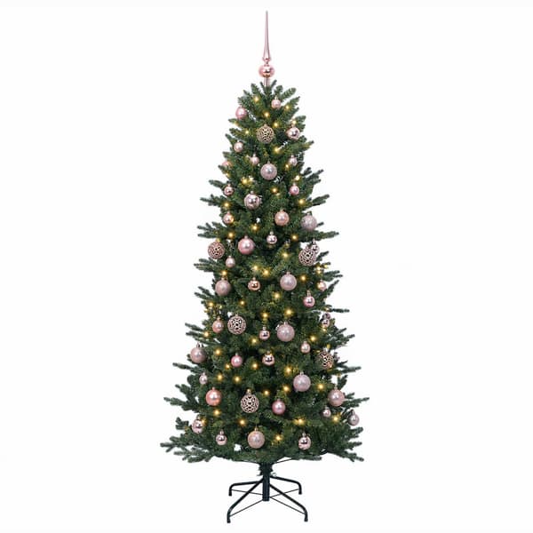 Konstgjord julgran med julkulor 210 cm 300 LED-lampor Varmvit