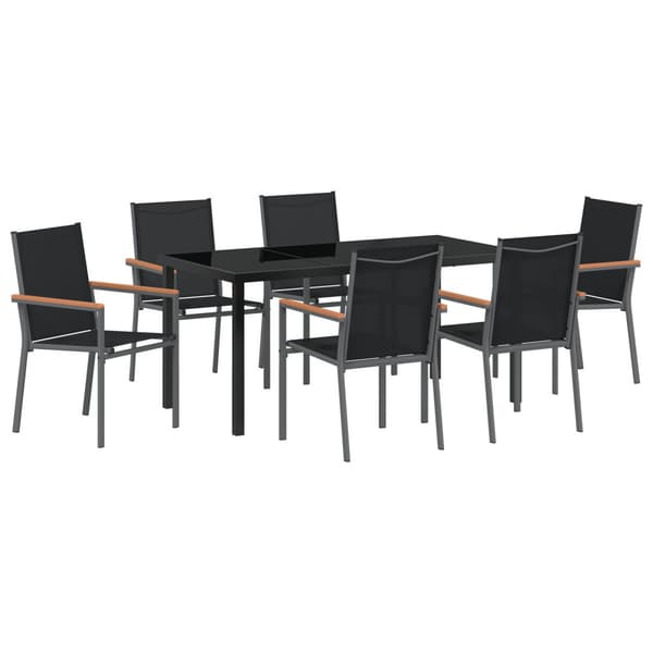 Trädgårdsmöbelset 7 pcs Svart Pulverlackerad stål