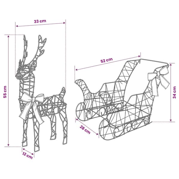 3D-julren med släde LOVIISA 3 st 400 LED-lampor Varmvit