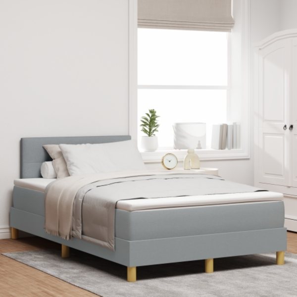 Boxspring säng med madrass & LED Ljusgrå 120x190 cm Tyg