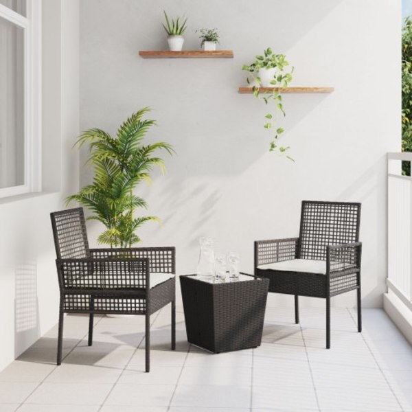 3-delars trädgårdsbistro set med kuddar svart polyrotting