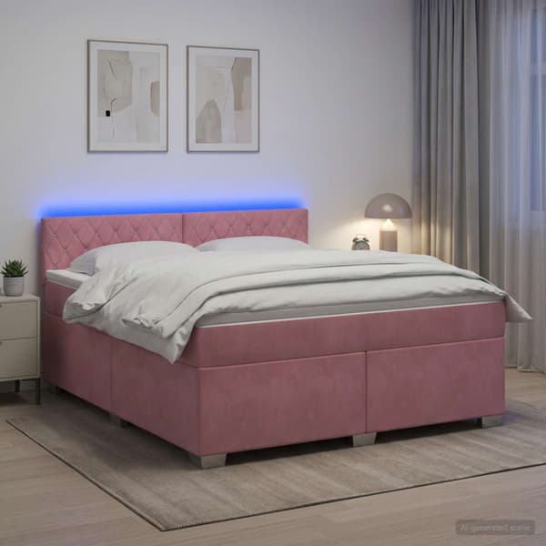 Boxspring säng med madrass och LED Rosa 160 x 200 cm Sammet