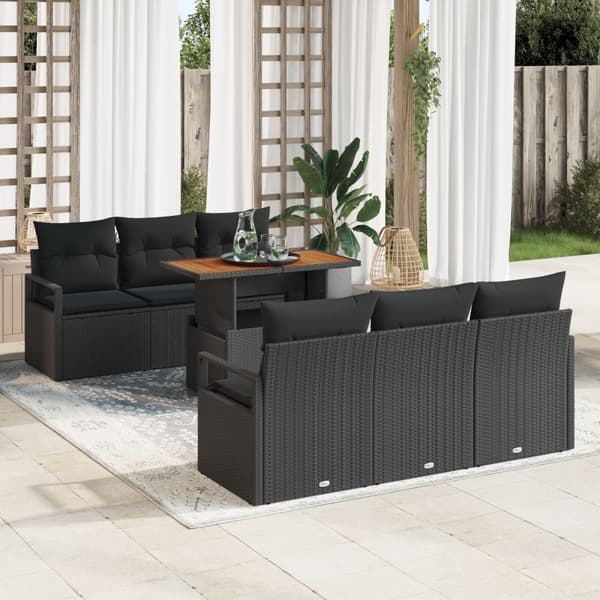 Trädgårdsoffset med lagring 7 pcs Svart Poly rattan