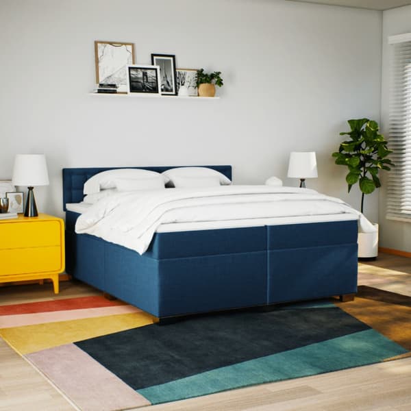 Ramsäng med madrass blå 200x200 cm tyg