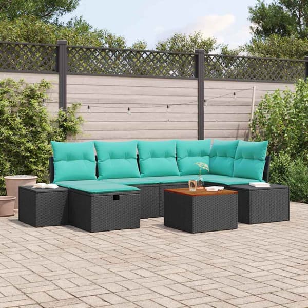 Trädgårdsoffset 7 st Svart Poly rattan
