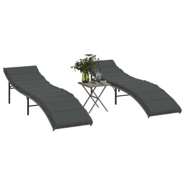 Solsängar 2 st med bord grå konstrotting