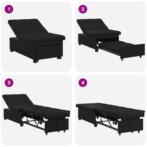 Pull Out Sofa Bed Svart 194 x 67 x 82 cm Mikrofiber