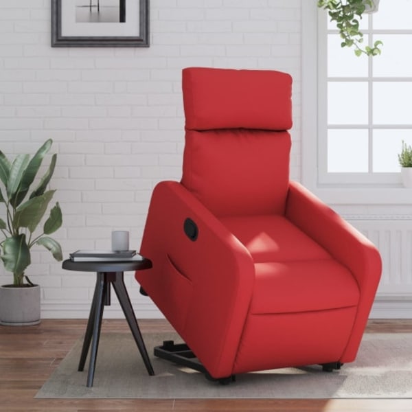 Reclinerfåtölj med uppresningshjälp röd konstläder