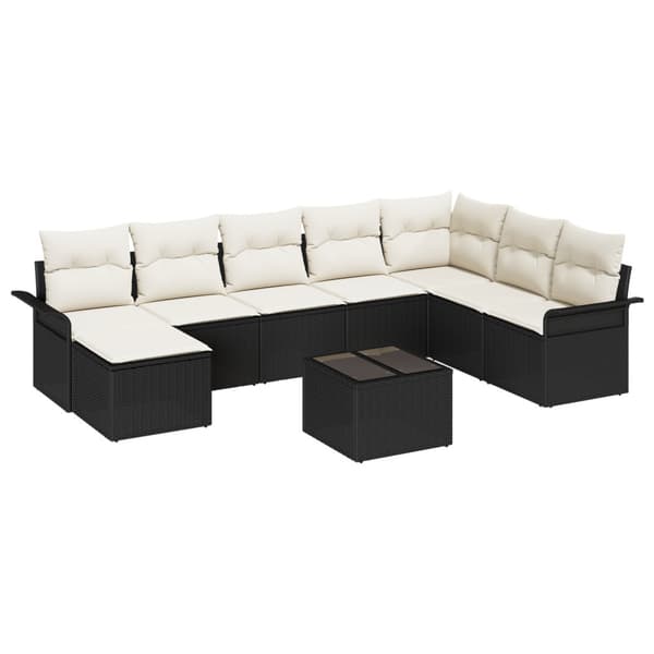 Trädgårdsoffset med kudde med lagring 9 pcs Brun Poly rattan