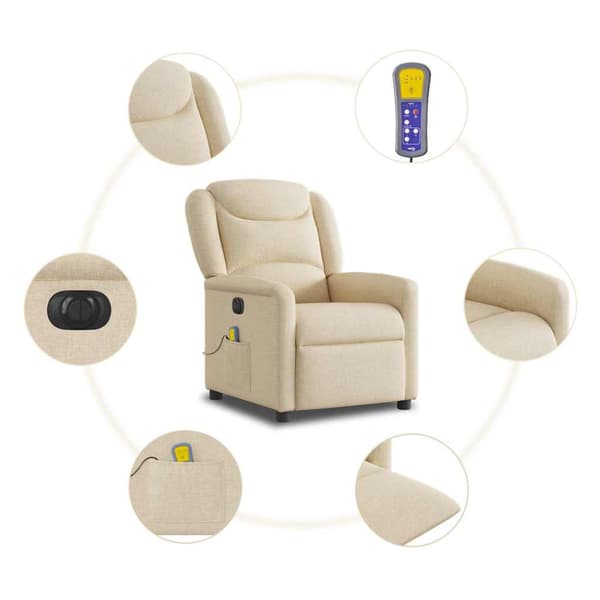 Elektrisk massagefåtölj gräddvit tyg