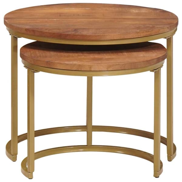 Nesting Kaffe Bord 2 pcs Honung brun Massivt Mangoträ och stål