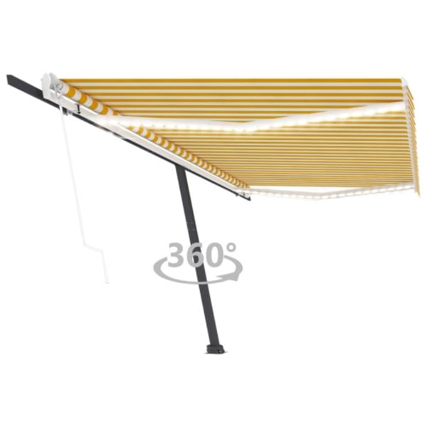 Automatisk markis med vindsensor & LED 500x350 cm gul/vit