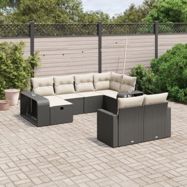Loungegrupp 10 delar med svarta dynor konstrotting
