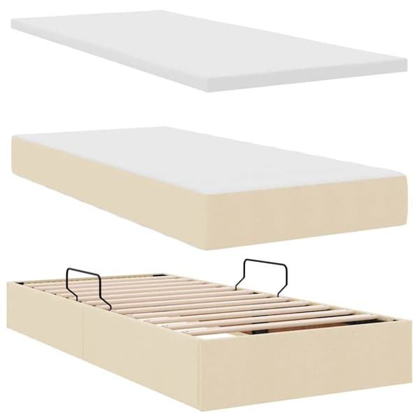 Förvaringssäng med madrass Kräm 100 x 200 cm Polyester