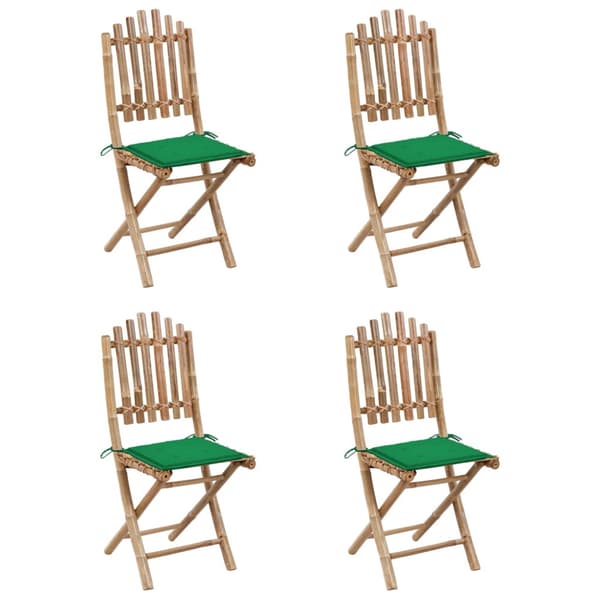 Hopfällbar matgrupp för trädgården med dynor 5 delar bambu