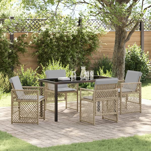 Trädgårdsmöbelset 5 pcs Beige konstrotting