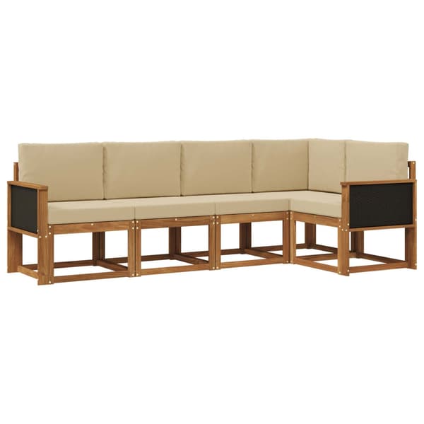 Utomhussoffset med kudde 5 pcs Naturlig och Beige Polyester