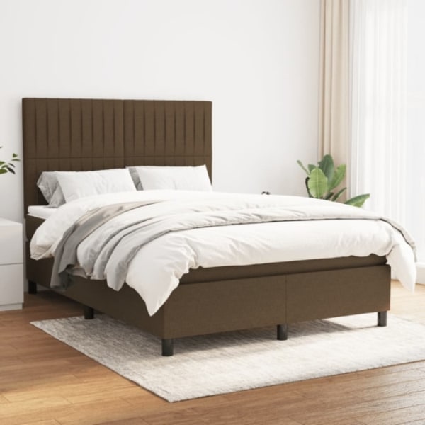 Ramsäng med madrass mörkbrun 140x190 cm tyg