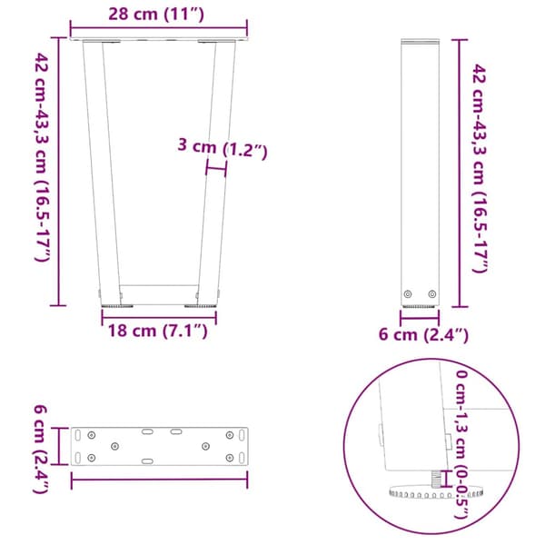 Soffbordsben V-formade 2 st antracit 28x(42-43,3) cm stål