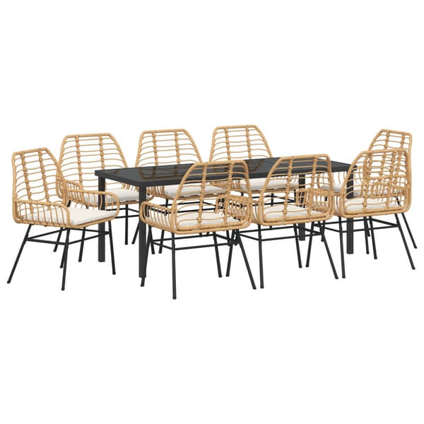 Trädgårdsmöbelset 9 pcs Brun konstrotting