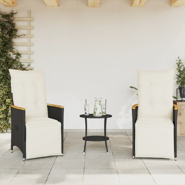 Caféset med dynor 3 delar svart konstrotting