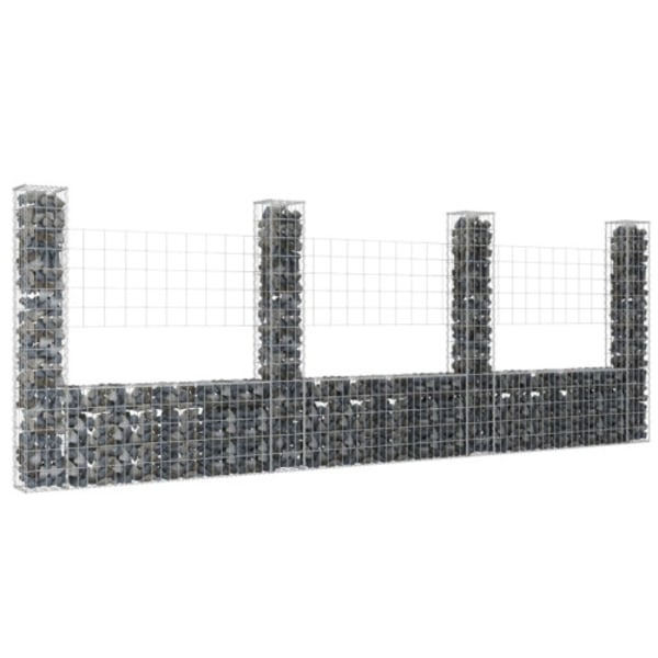 U-formad gabionkorg med 4 stolpar järn 380x20x150 cm