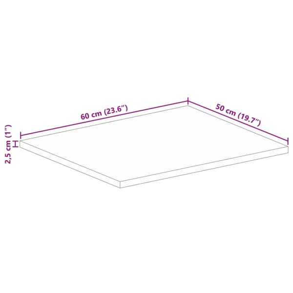 Bordsskiva 60x50x2,5 cm rektangulär massivt grovt mangoträ