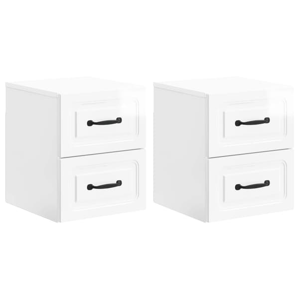 Väggmonterat Sängbord 2 pcs Vit högglans 34,5 x 33 x 40 cm