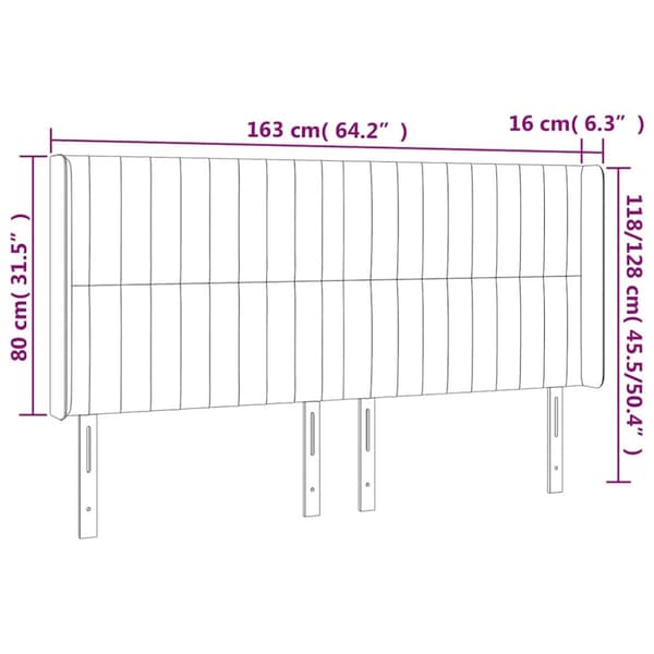 Sänggavel LED blå 163x16x118/128 cm sammet