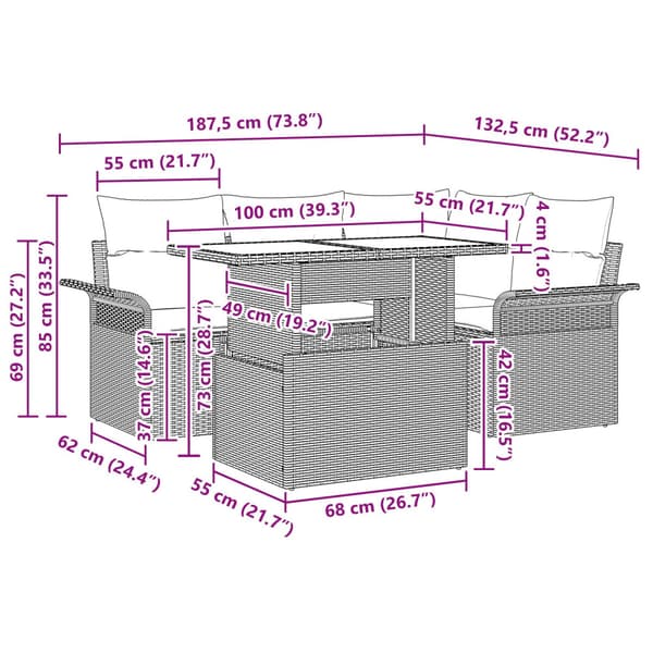 Trädgårdsoffset med kudde 5 pcs Beige Poly rattan