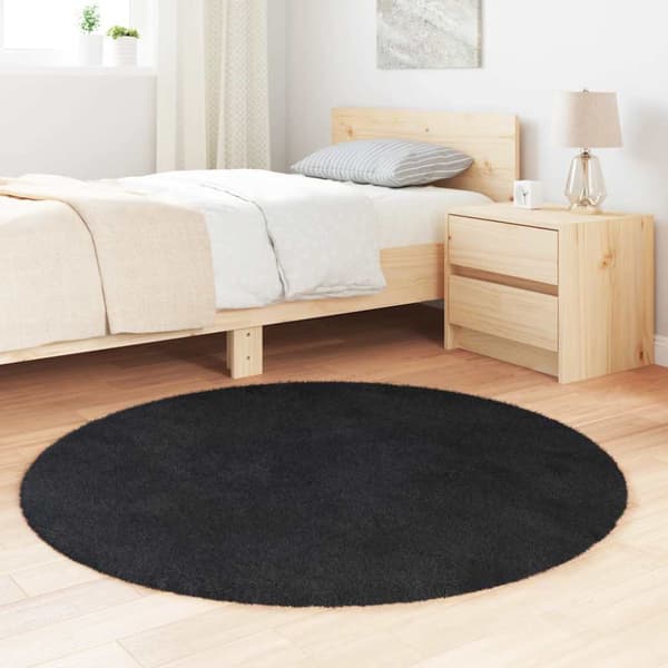 Ryamatta med lång lugg NAVARRA svart 120x120 cm polyester