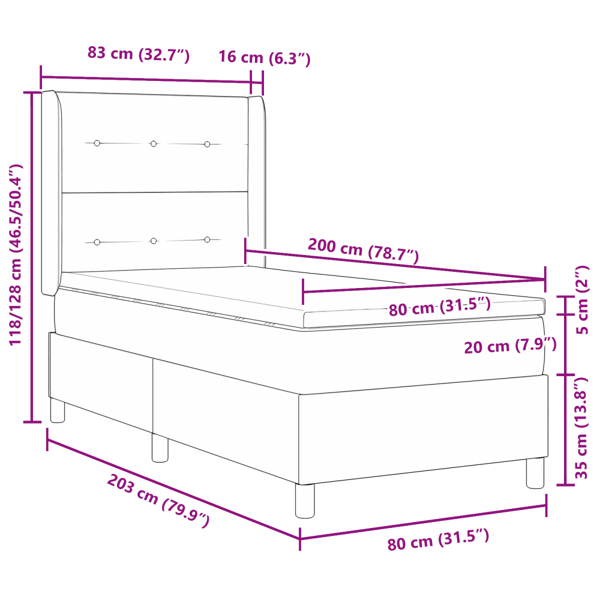 Bäddfjäder med madrass med led Mörkgrå 80 x 200 cm Sammet