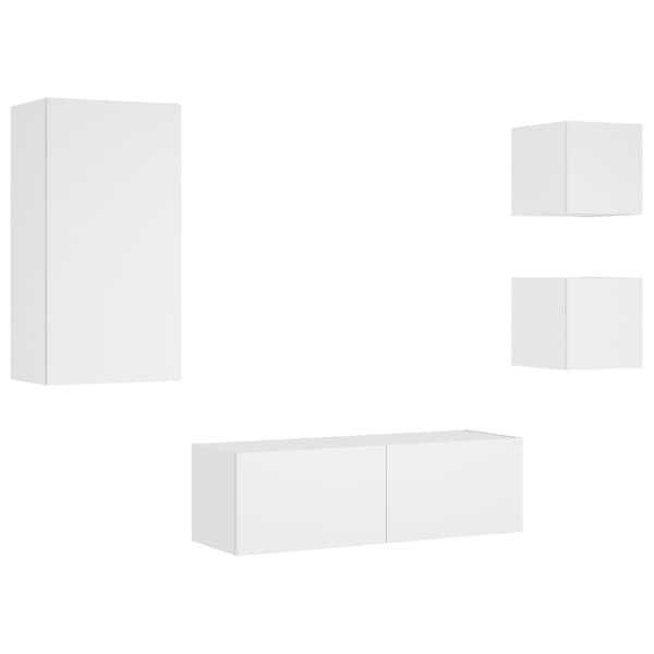 Väggmonterade tv-skåp 4 delar med LEDs vit
