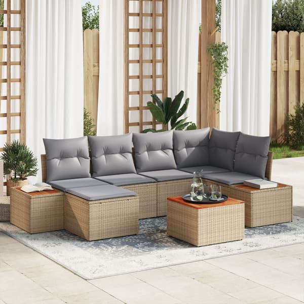 Trädgårdsoffset med kudde 7 pcs Beige konstrotting