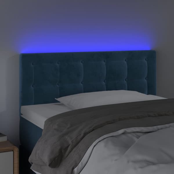 Sänggavel LED blå 100 x 5 x 78/88 cm sammet
