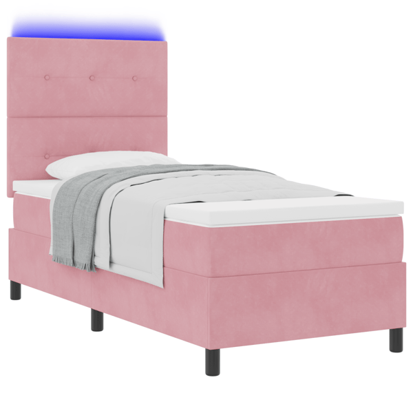 LED Box Säng med huvudgavel Rosa 80 x 200 cm Sammet