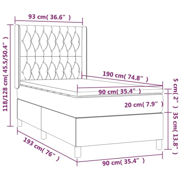 Ramsäng med madrass ljusgrå 90x190 cm sammet
