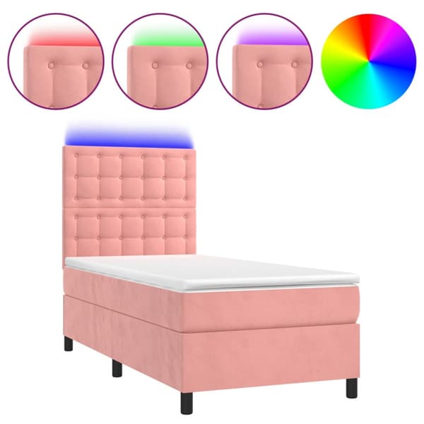 Ramsäng med madrass rosa & LED 90x200 cm sammet