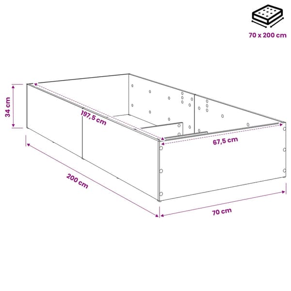Sängomramning för ställbar sängbotten Vit 70 x 200 cm