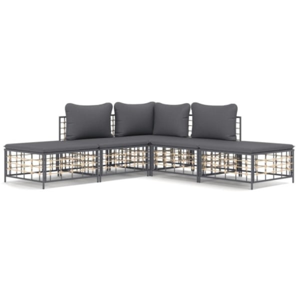 Loungegrupp 5 delar med dynor antracit konstrotting