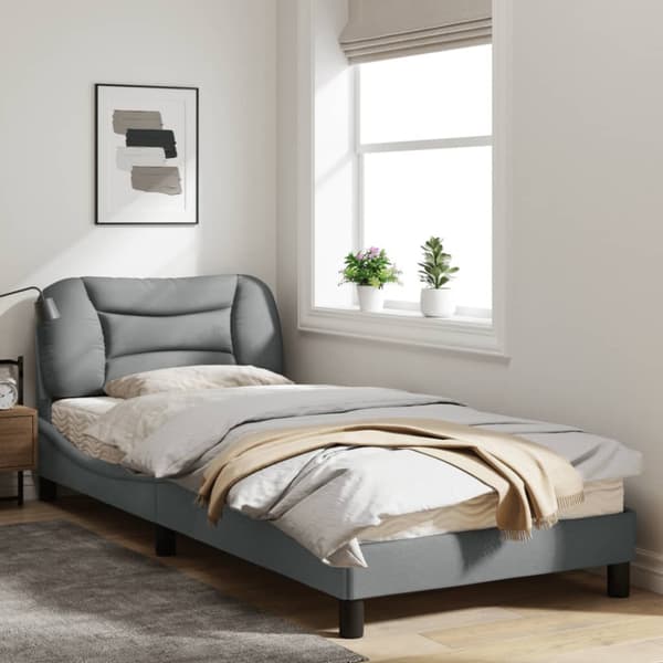 Bed Frame with LED without Mattress "Hvar" Light Grey 90x200 cm Fabric
