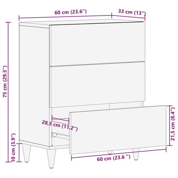 Sideboard Vit 60 x 33 x 75 cm massivt mangoträ