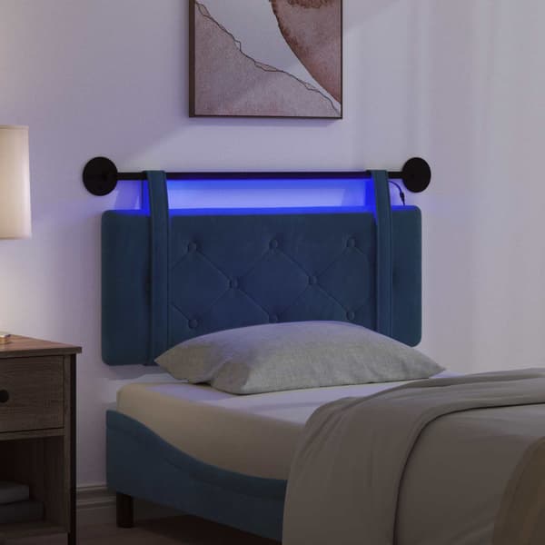 Hängande sänggavel Med LED-lampa Blå Sammet