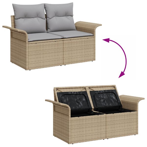 Trädgårdsoffset med lagring 7 pcs Beige Poly rattan